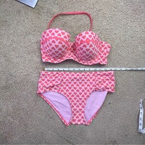 Pink red heart polka dot bikini padded wired